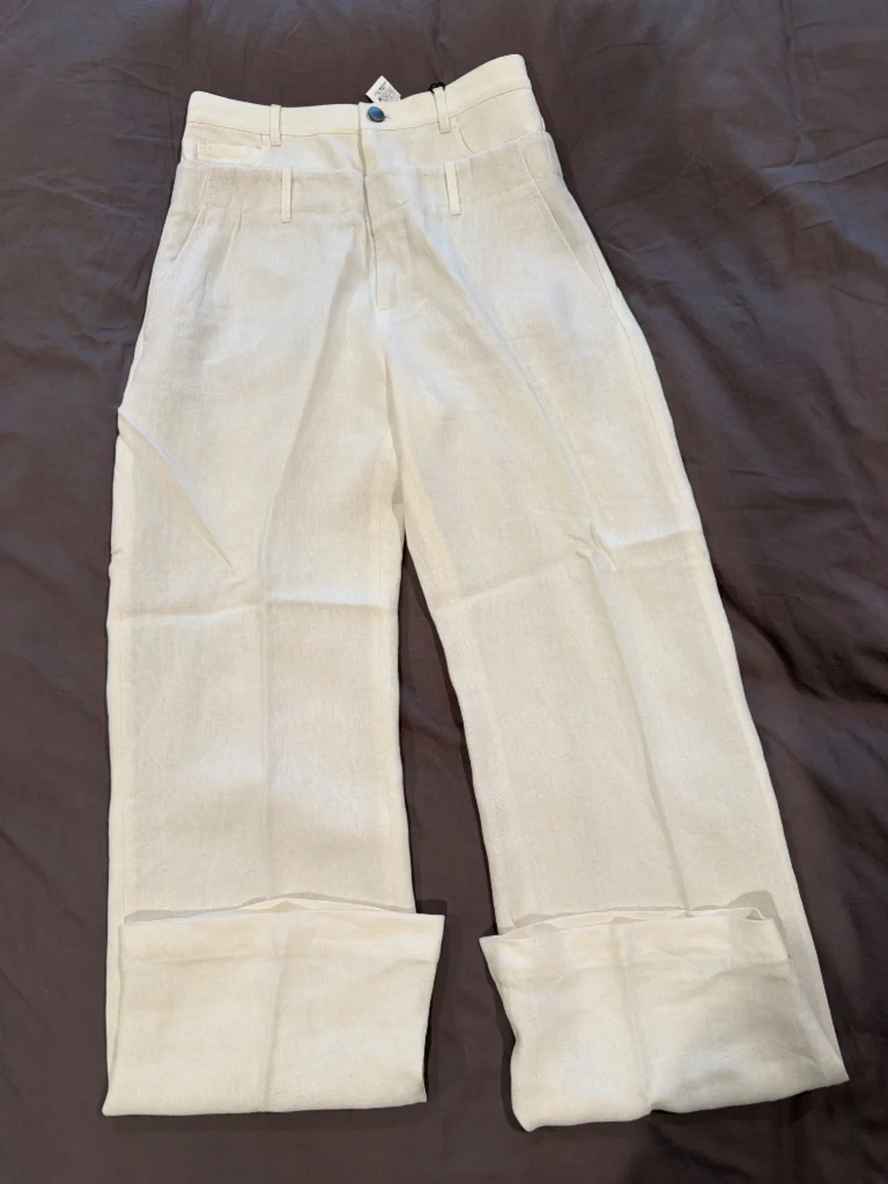 Zara Double Waistband Linen Blend Pants | Oyster White | NWT | Sze Small